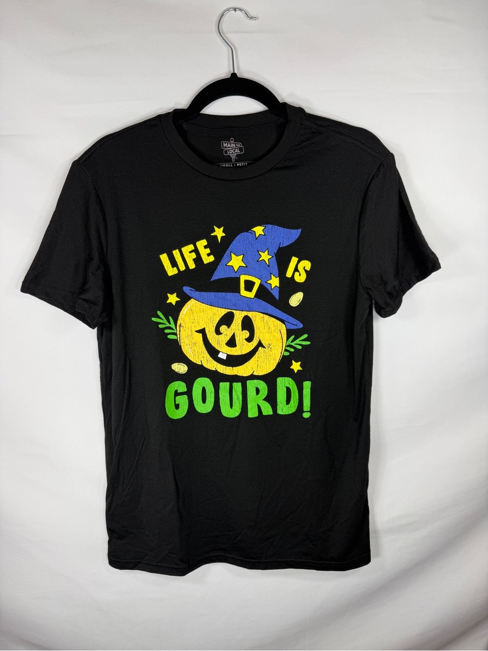Main & Local Black "Life is Gourd!" Halloween Pumpkin T-Shirt SMALL S